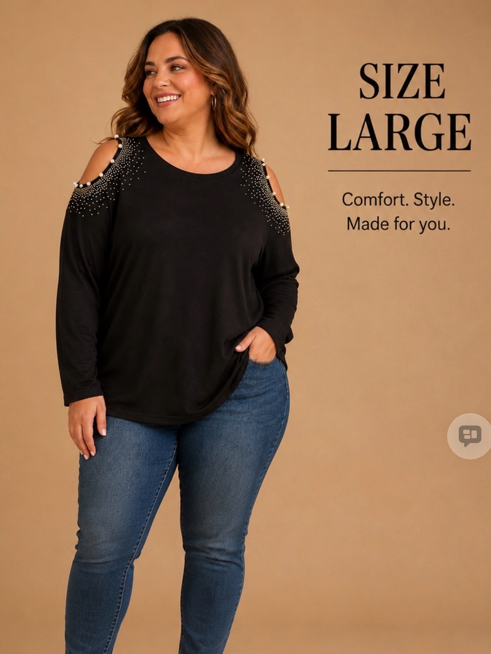 Cold-Shoulder Embellished Black Top - Women